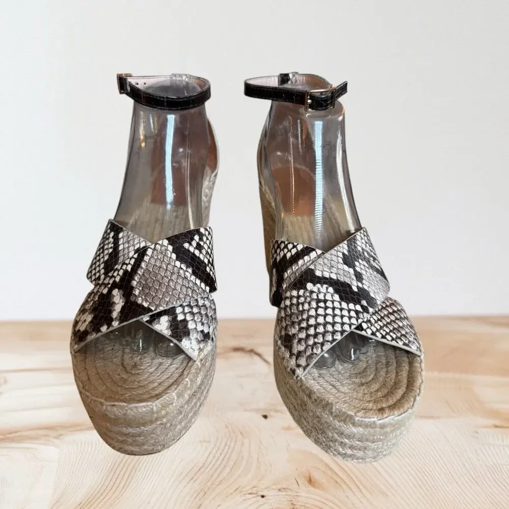 Tory Burch Shelby Snakeskin Embossed Leather Espadrille Size 9 Womens‎